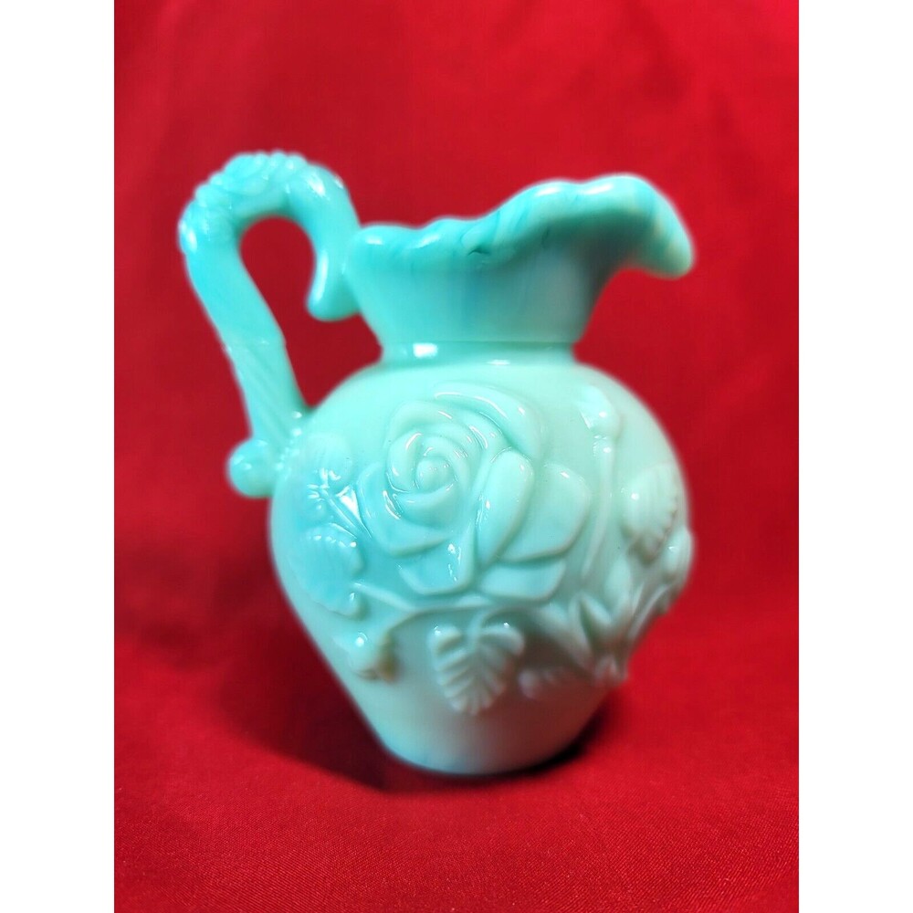 AVON Creamer Oil Cruet Blue Aqua Milk Glass Jadeite Teal Vase Vintage